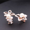 Crystal Rhinestone Pearl Flower Stud Earrings