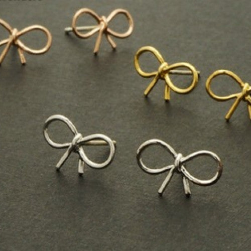 Gold/Silver/Rose Gold Cute Bow C harm Stud Earring