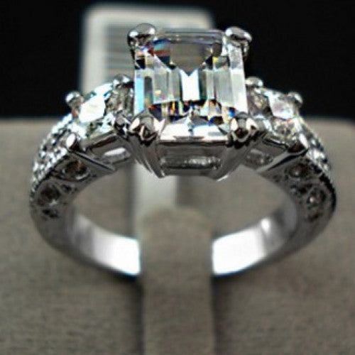 Plated Rectangle Emerald Cut Zircon Engagement Rings